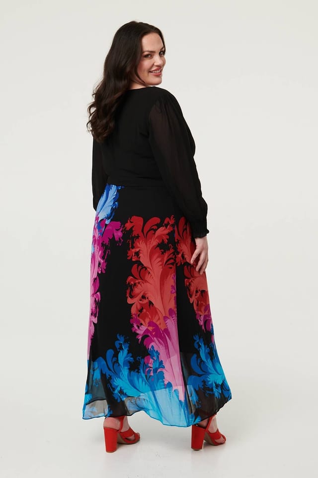 Izabel Curve Izabel Curve Women's Curve Floral Tie Waist Knit Midi Dress in Black - 2