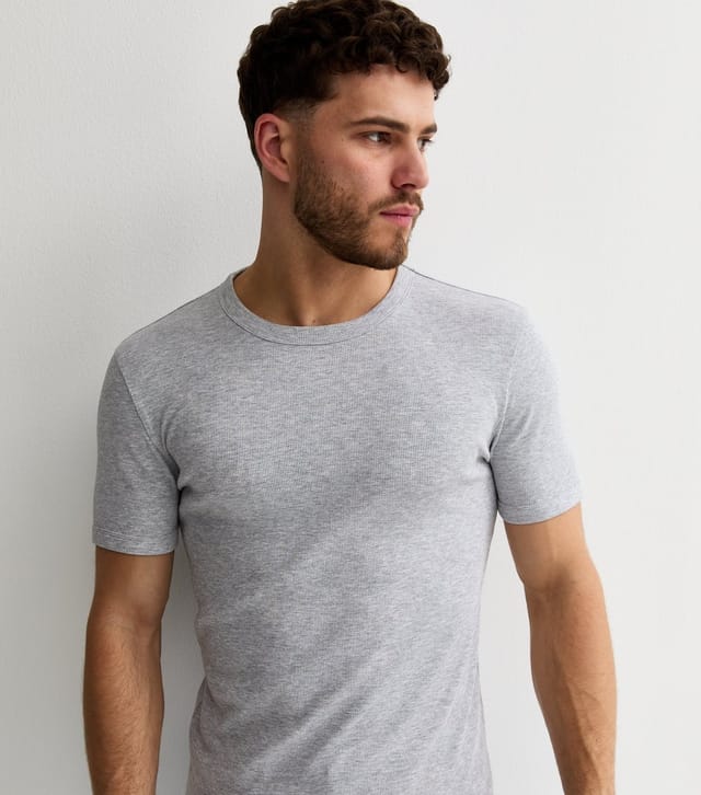 New Look Men's Grey Marl Muscle Fit Rib T-Shirt New Look - 2