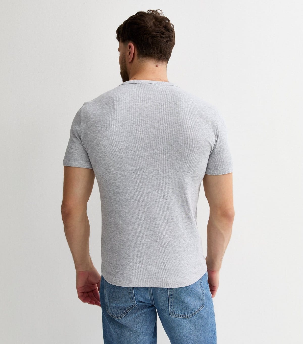 New Look Men's Grey Marl Muscle Fit Rib T-Shirt New Look - 4