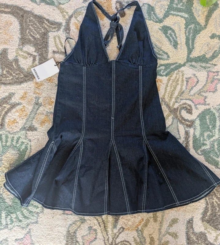 Bershka Bershka dark denim halter mini dress