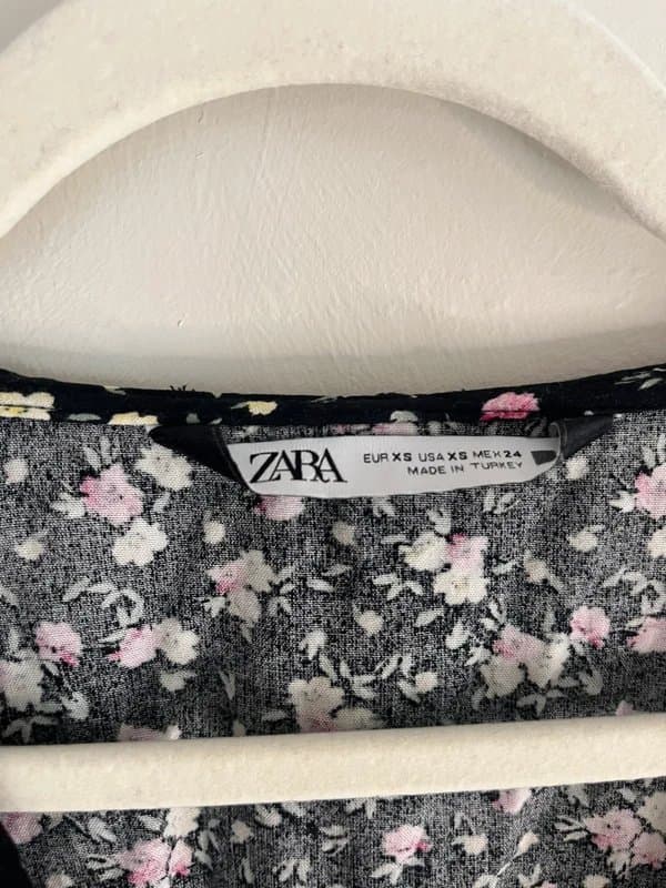 Zara Zara Black Pink White Multi Floral Polka Dot Button Front Frill Long Sleeve Summer Dress Size XS