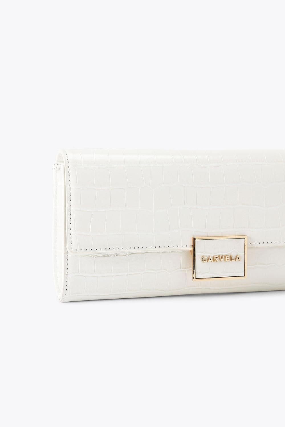 Carvela Carvela Women's 'Jessica Clutch' Croc Print Bag in Cream - 4