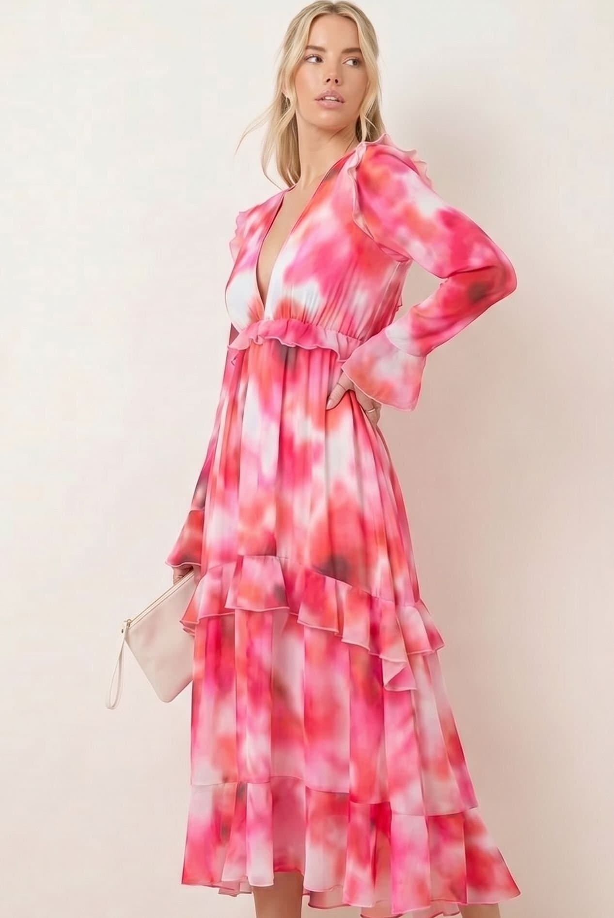 Style Cheat Style Cheat Women's Birdie Frill Tie-Back Midi Pink Abstract Dress