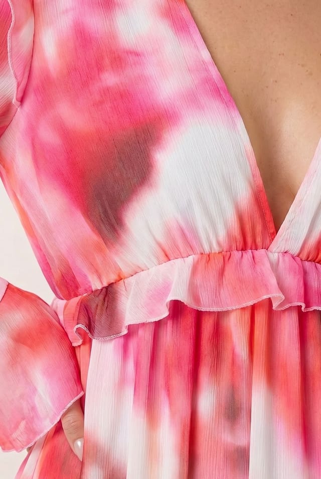 Style Cheat Style Cheat Women's Birdie Frill Tie-Back Midi Pink Abstract Dress - 3