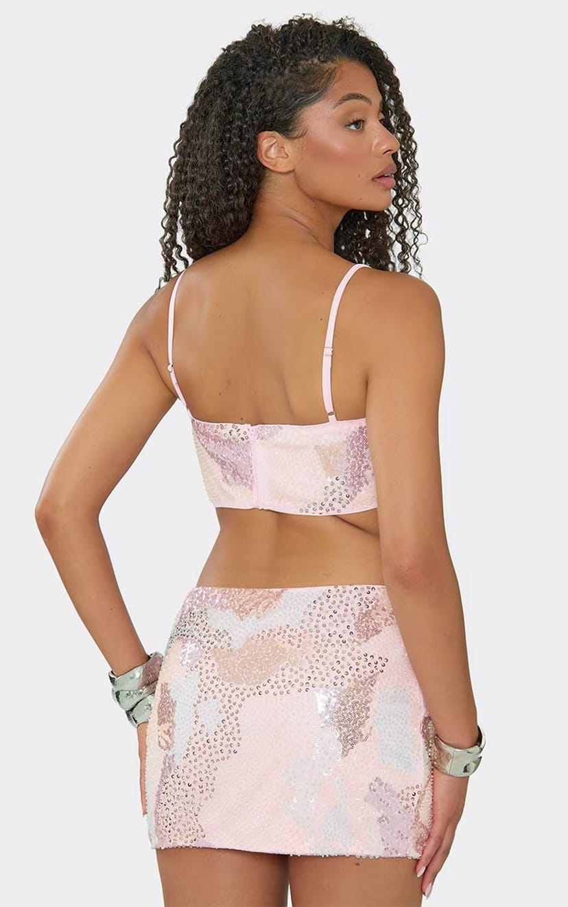 EGO Strappy Cami Top In Pink Sequin., Women's Size UK 6 - 1