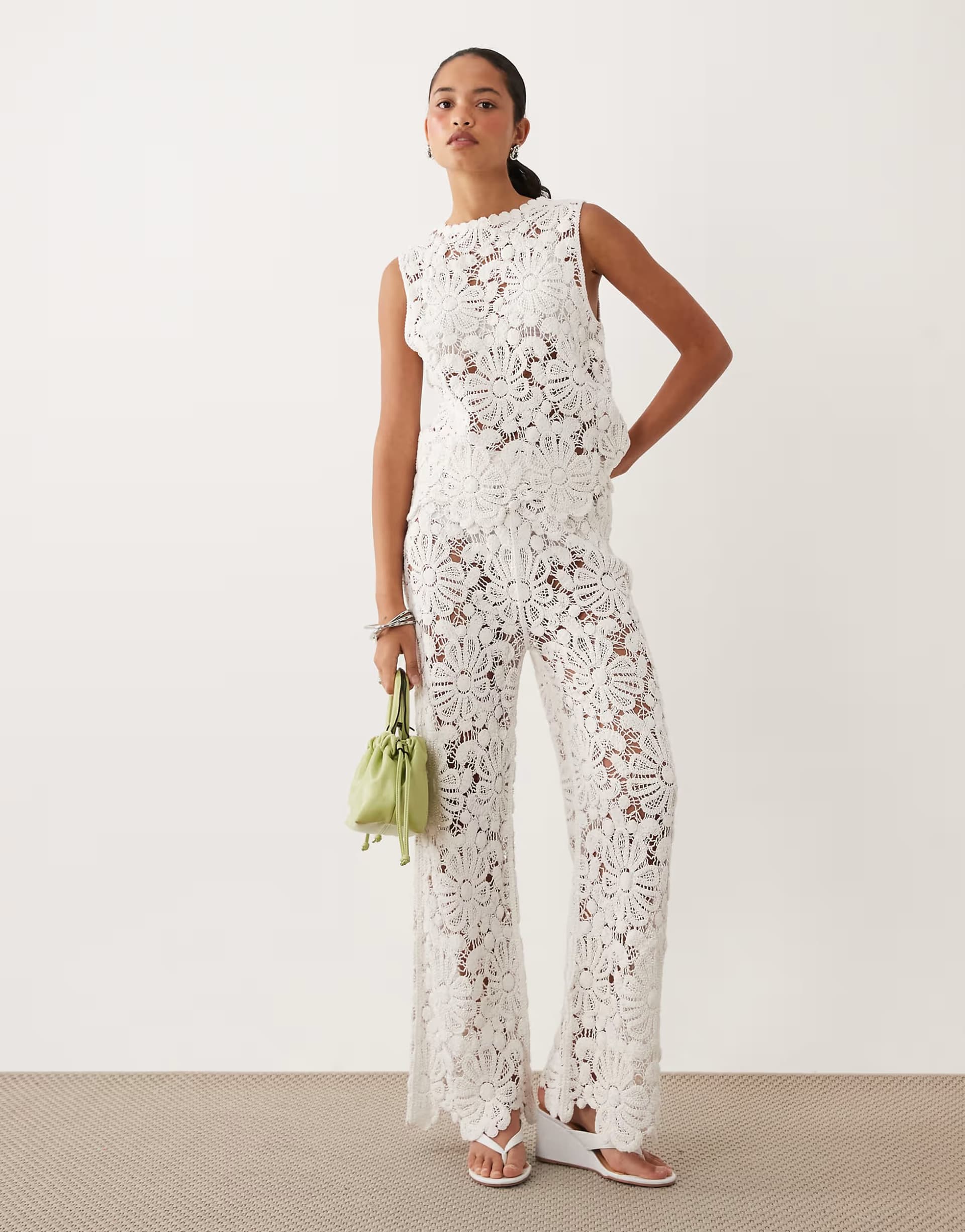 ASOS ASOS DESIGN crochet knitted tank & short co-ord in white