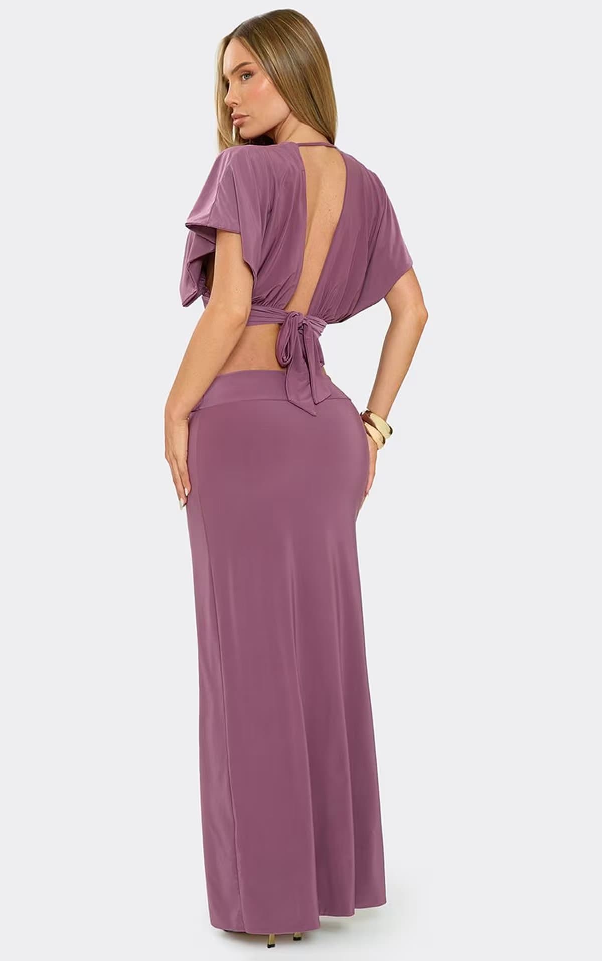 EGO Low Rise Double Layered Maxi Skirt In Mulberry Slinky, Women's Size UK 6