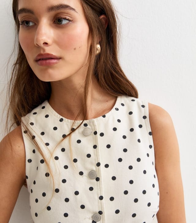 New Look Women's White Denim Polka Dot Longline Waistcoat New Look - 2