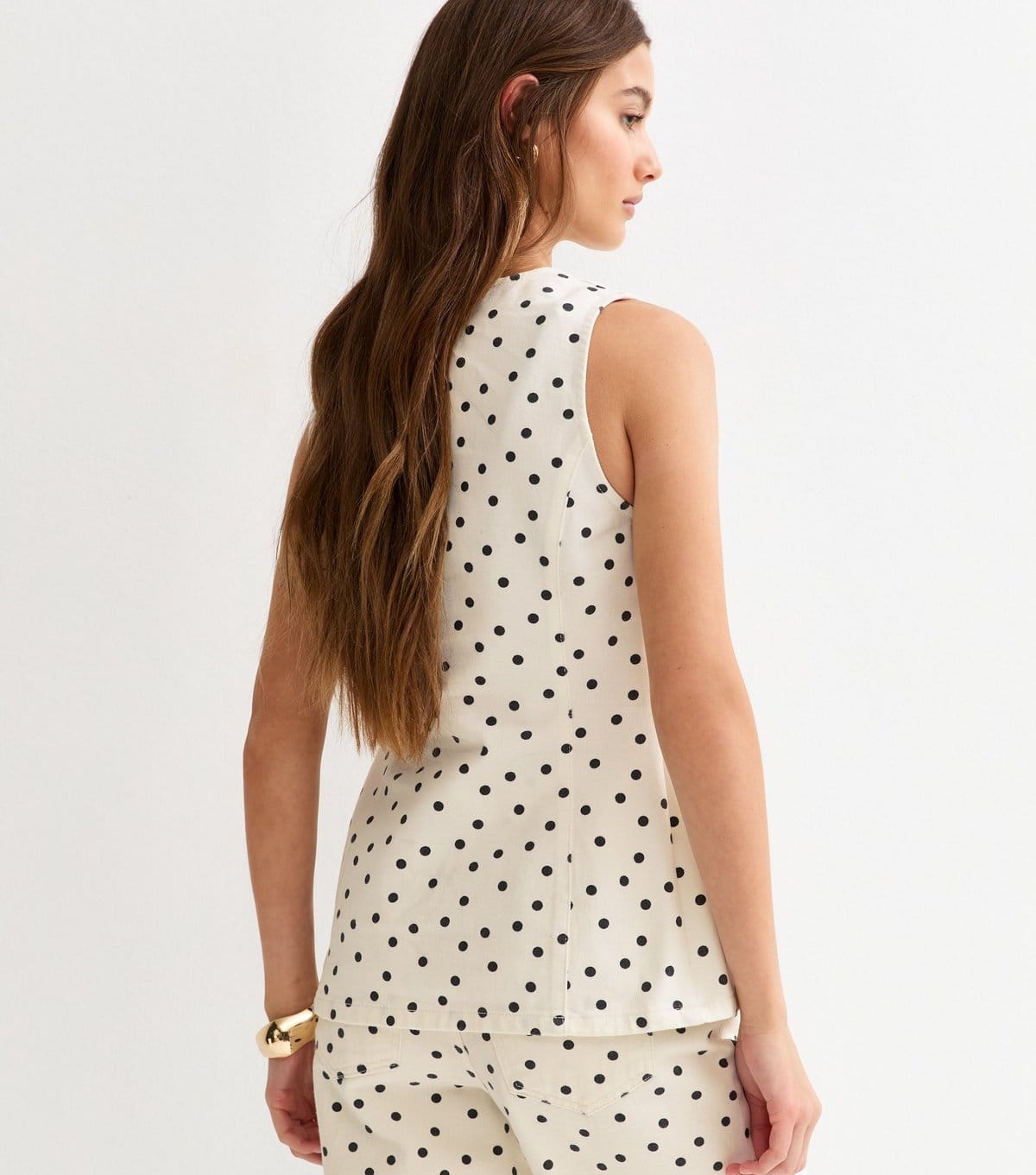 New Look Women's White Denim Polka Dot Longline Waistcoat New Look - 4