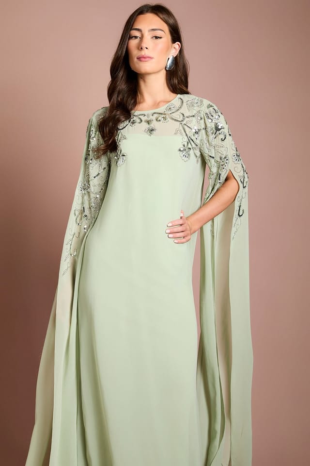Coast Coast Women's Embellished Cape Maxi Dress in Sage - 2