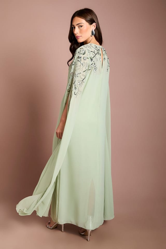 Coast Coast Women's Embellished Cape Maxi Dress in Sage - 3