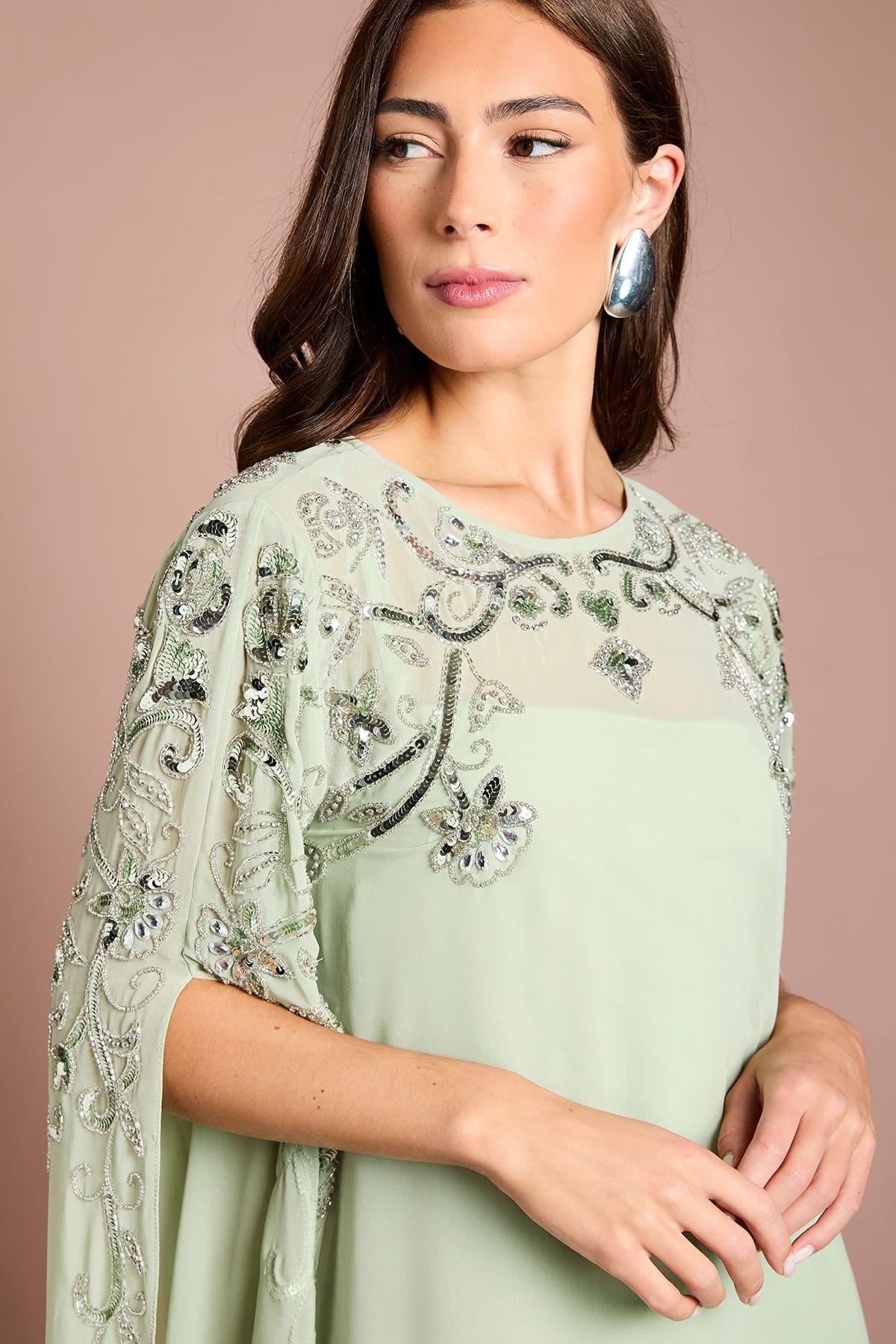 Coast Coast Women's Embellished Cape Maxi Dress in Sage - 4