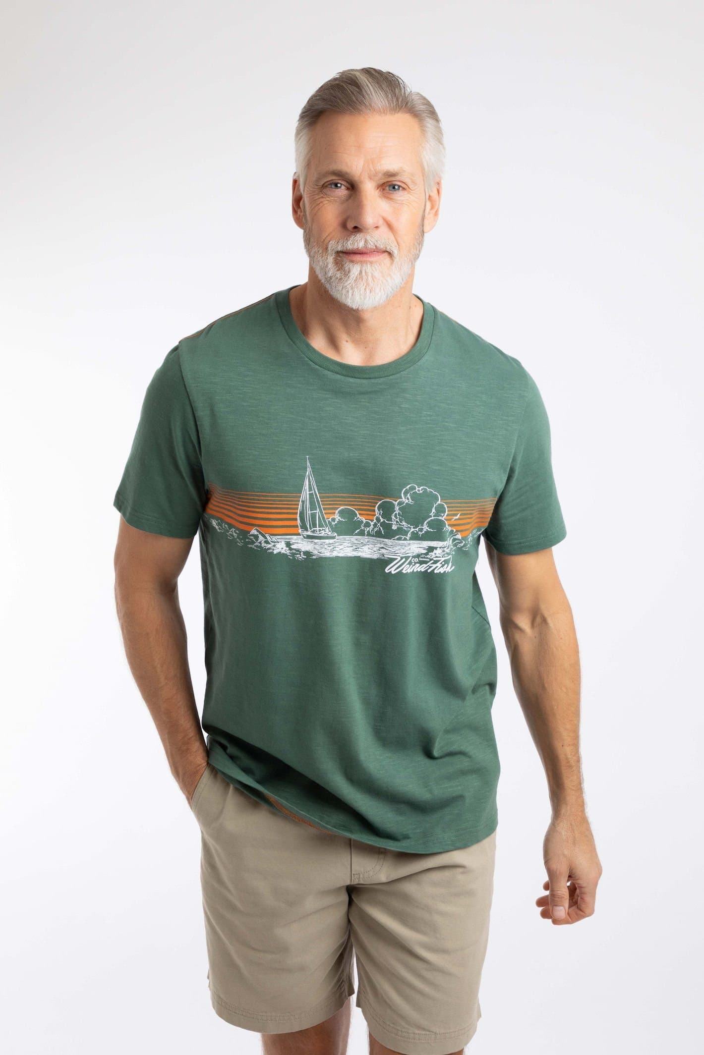 Weird Fish Weird Fish Men's Nautical Sky Front Print Graphic T-Shirt in Bottle Green
