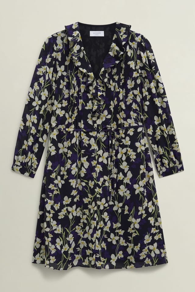 Hobbs London Hobbs London Women's Zoe Ruffle V-Neck Dress in Dark Navy - 2