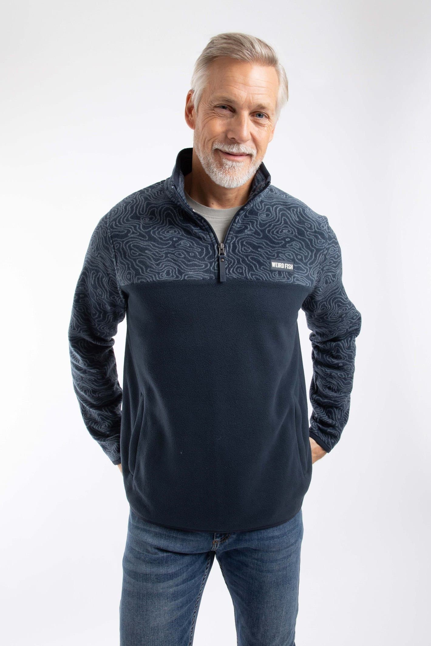 Weird Fish Weird Fish Men's Gilbert 1/4 Zip Printed Microfleece in Navy