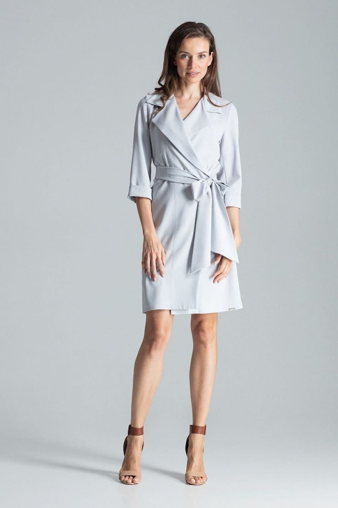 Love Lace Love Lace Women's Loose Shirt Dress With Tie Waist Collar in Grey