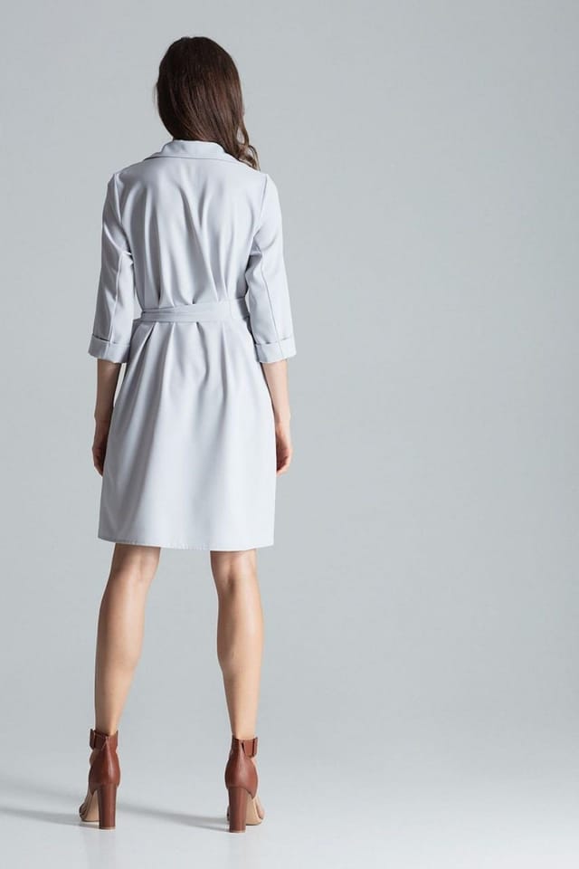 Love Lace Love Lace Women's Loose Shirt Dress With Tie Waist Collar in Grey - 3