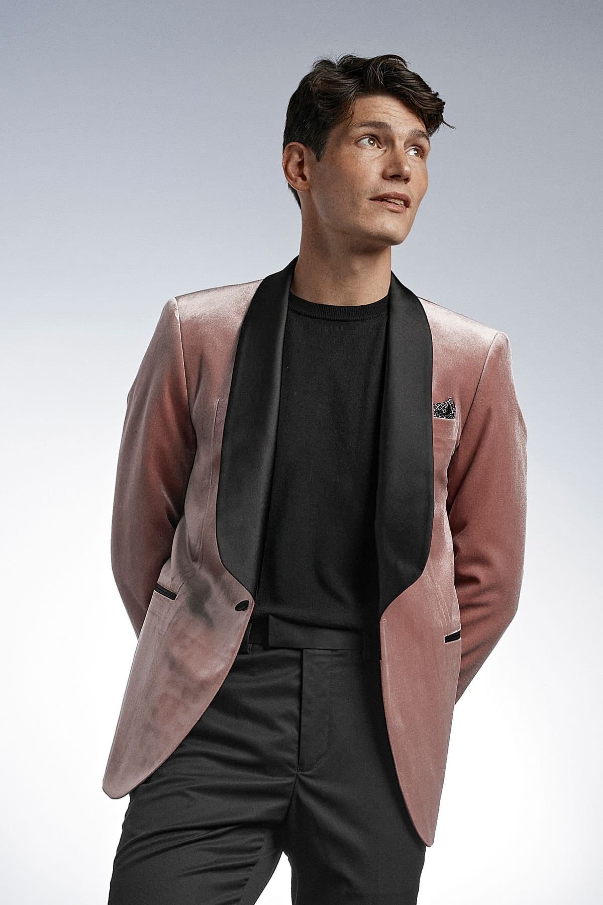 Burton Burton Pink Velvet Tailored Fit Tuxedo Jacket