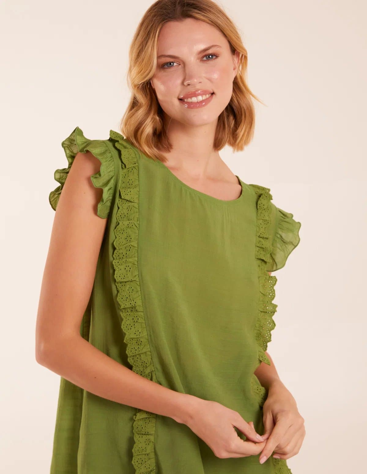 Blue Vanilla Button Back Frill Top