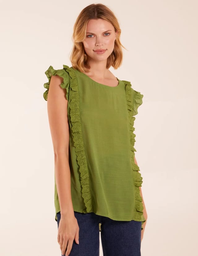 Blue Vanilla Button Back Frill Top - 2