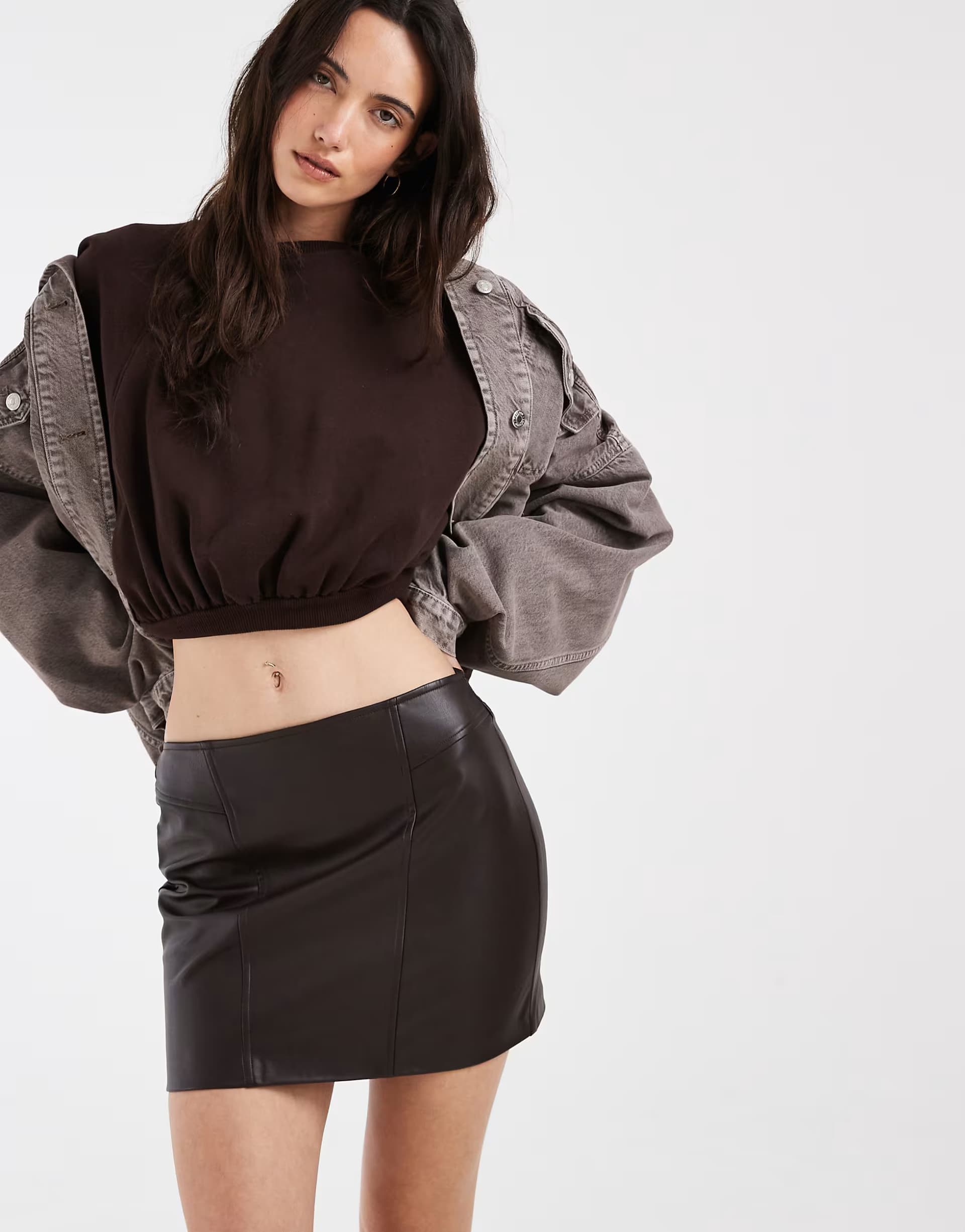 ASOS ONLY faux leather mini skirt in dark brown