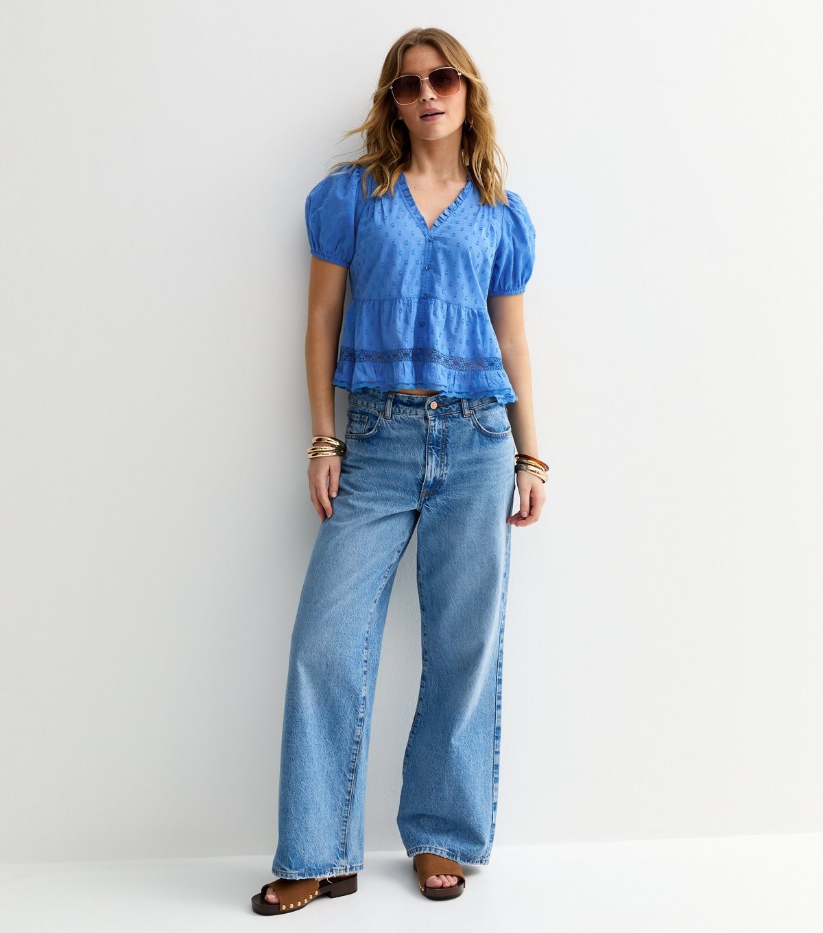 New Look Women's Blue Speckled Lace Tea Blouse New Look - 3