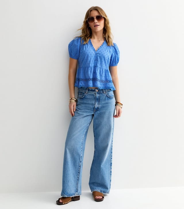 New Look Women's Blue Speckled Lace Tea Blouse New Look - 3