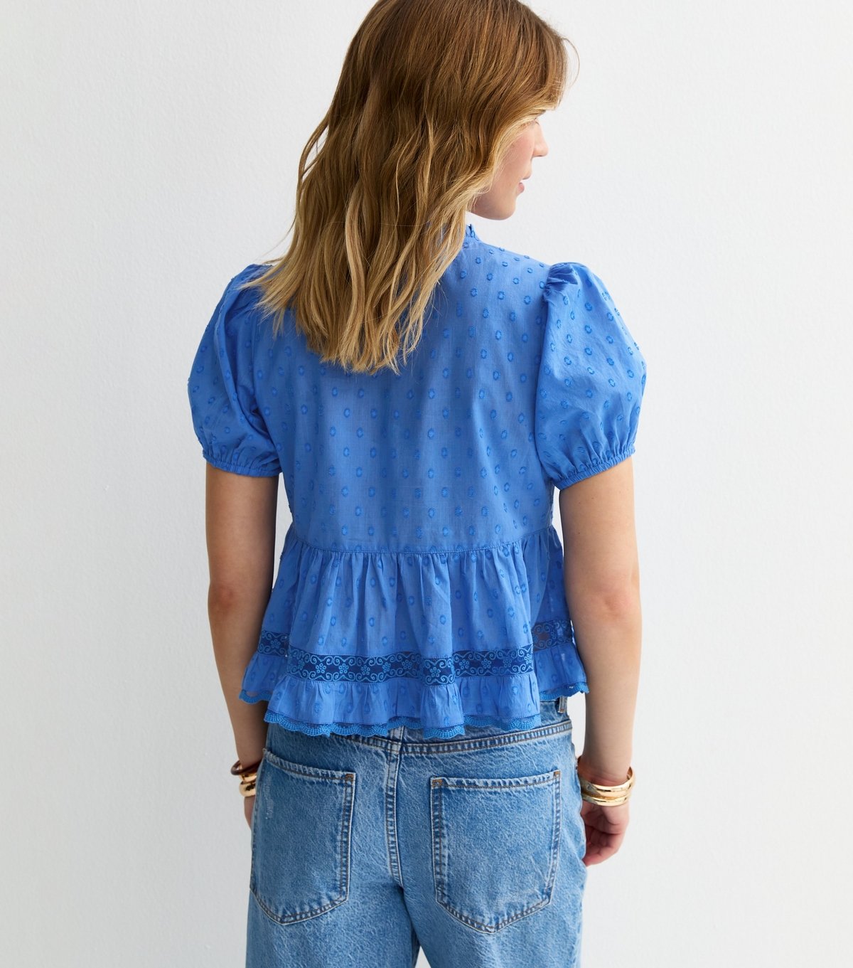 New Look Women's Blue Speckled Lace Tea Blouse New Look - 4