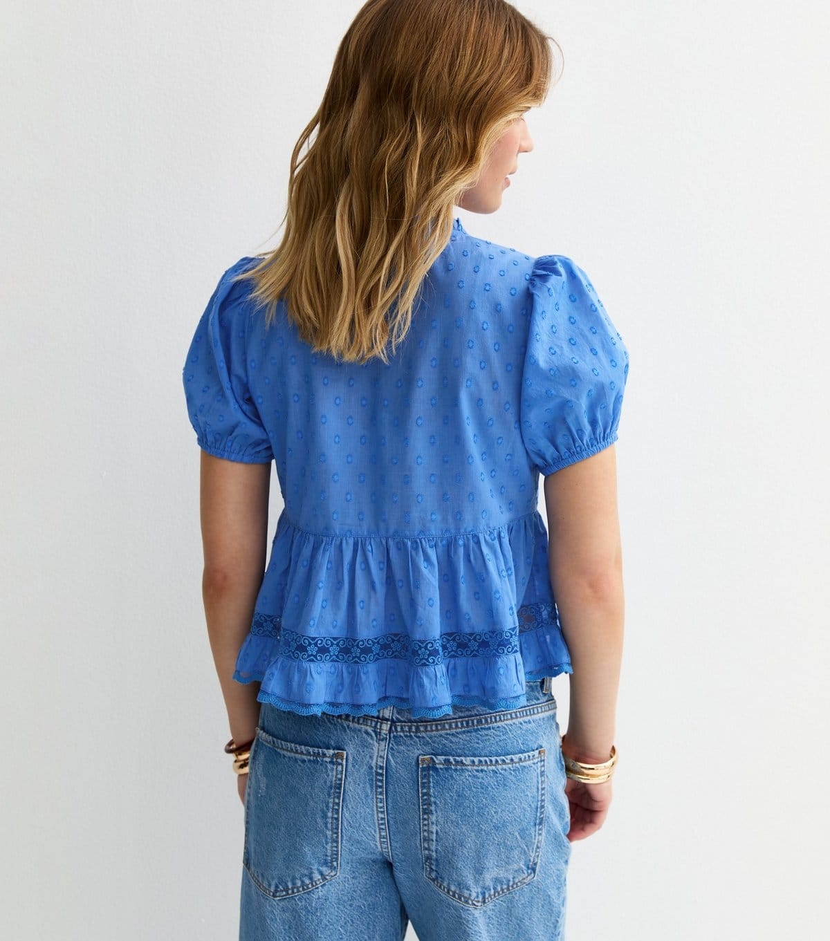 New Look Women's Blue Speckled Lace Tea Blouse New Look - 4