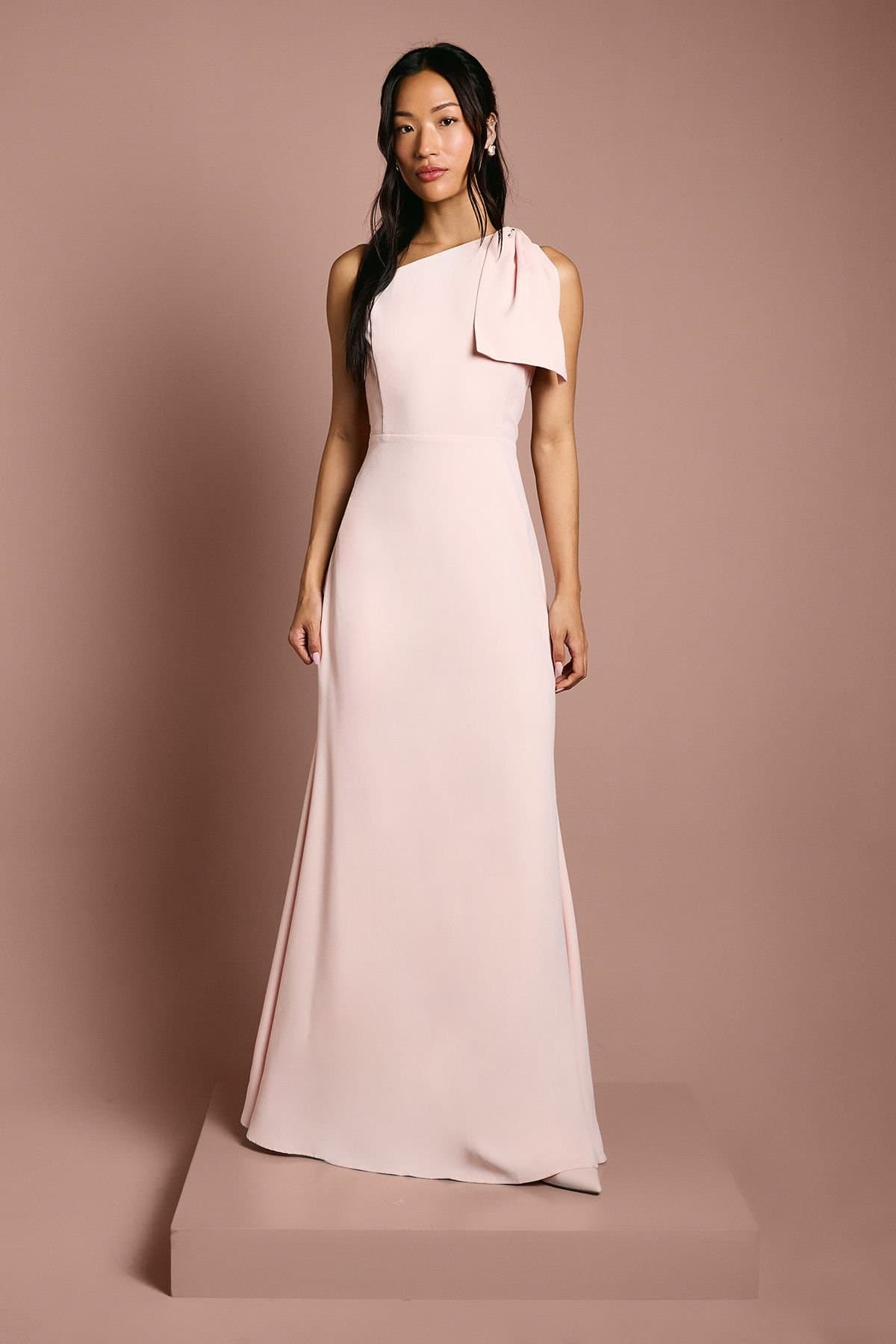 Coast Coast Women's Honoured Bow One Shoulder Maxi Bridesmaid Dress in Blush