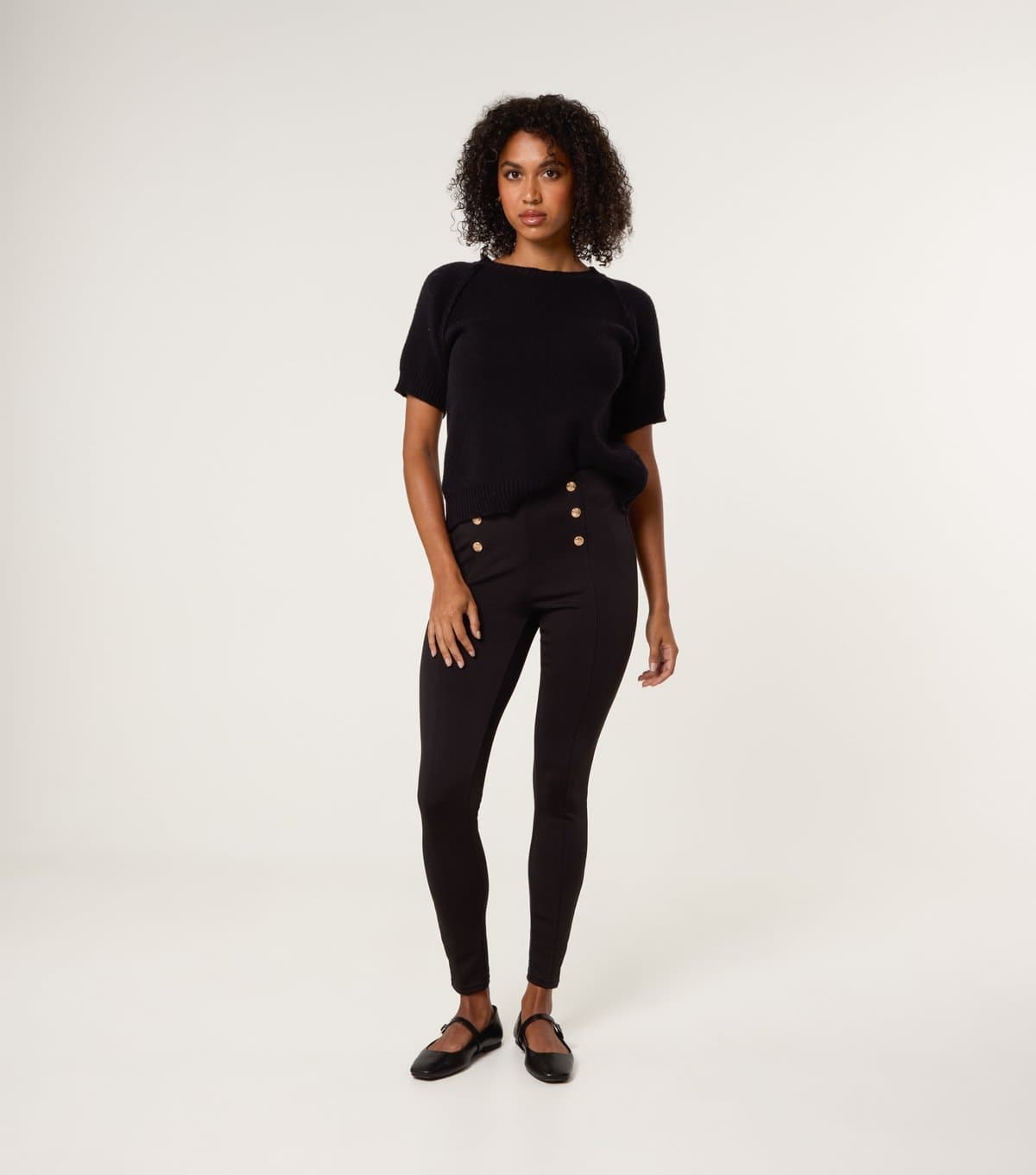Blue Vanilla Women's Black Button Detail High Waist Trousers Blue Vanilla New Look