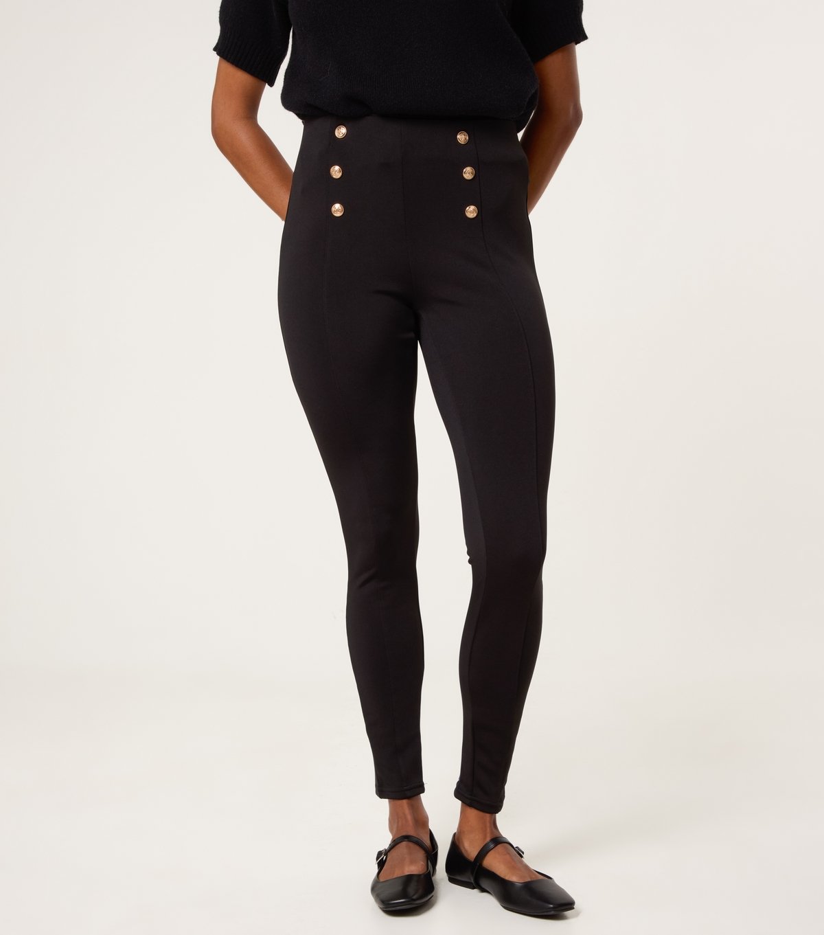 Blue Vanilla Women's Black Button Detail High Waist Trousers Blue Vanilla New Look - 2