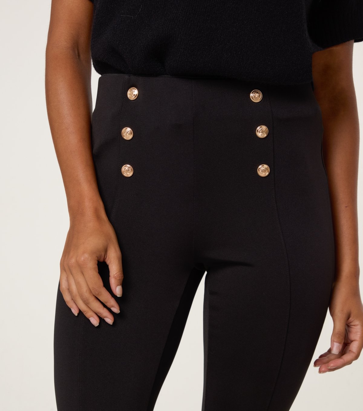 Blue Vanilla Women's Black Button Detail High Waist Trousers Blue Vanilla New Look - 3