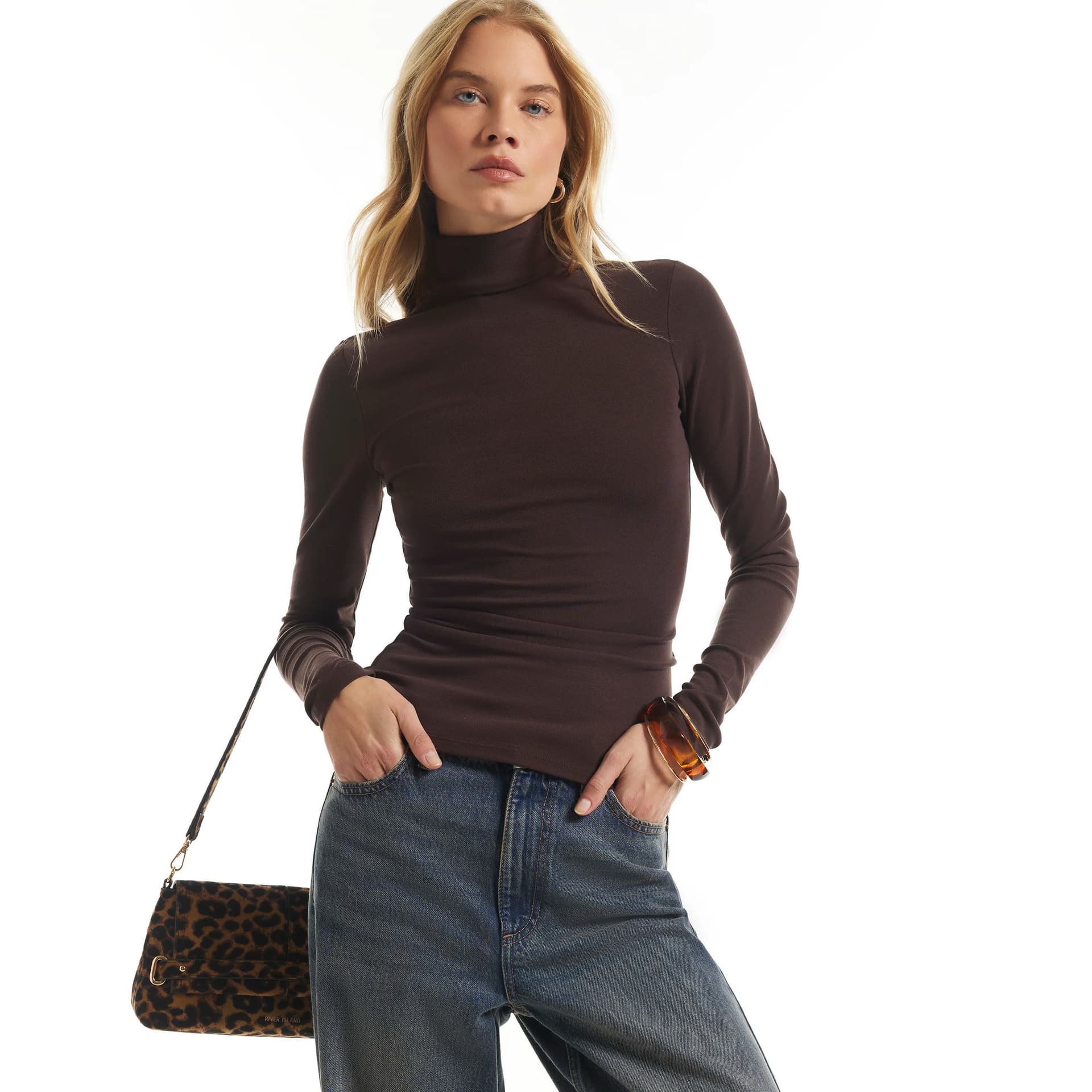River Island River Island Womens Brown Roll Neck Top
