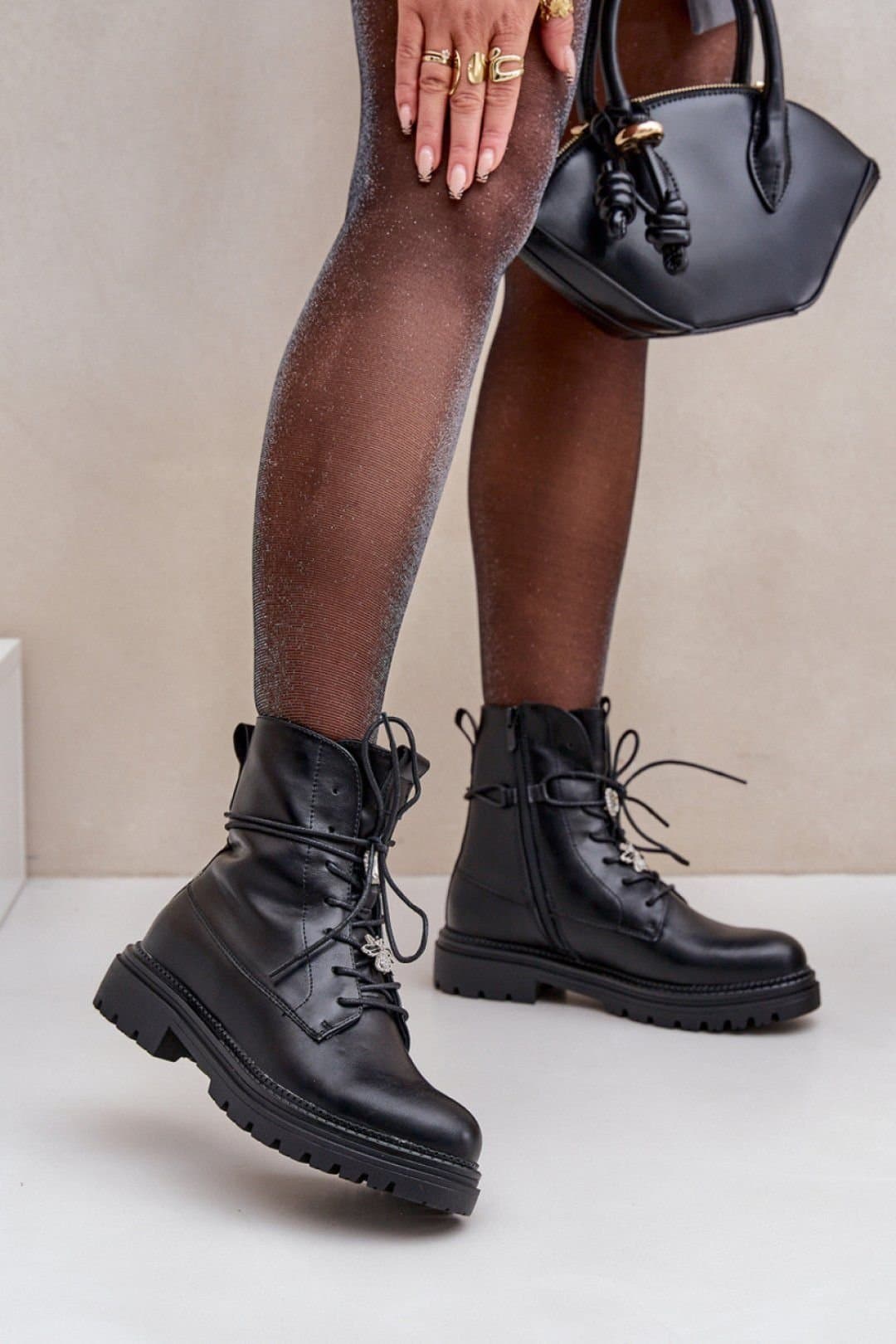 Love Lace Love Lace Women's Faux Lace Up Flat Heel Boots With Decorative