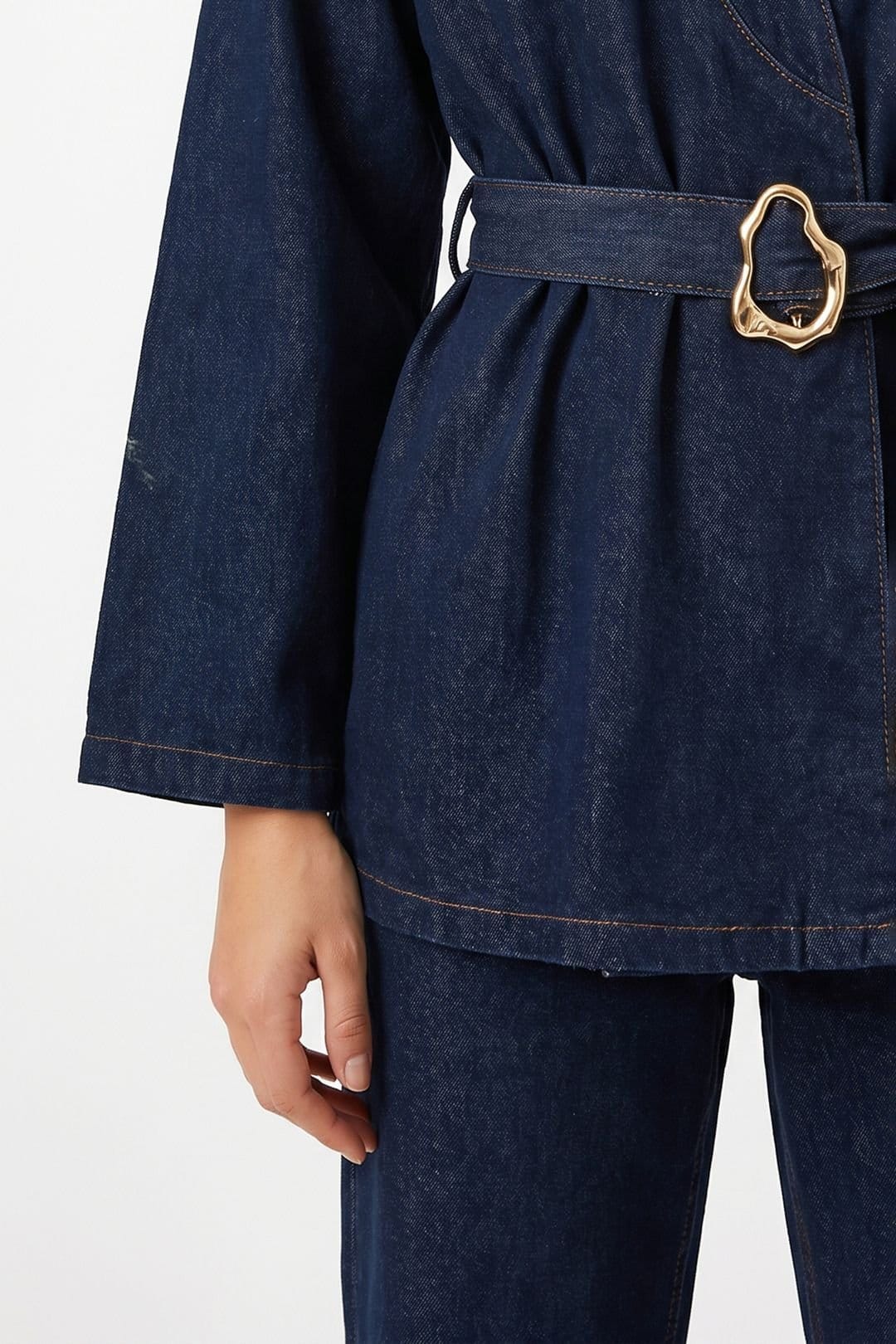 Happiness Istanbul Happiness Istanbul Women's Cotton Gabardine Jacket & Wide-leg Trousers Set in Navy - 4