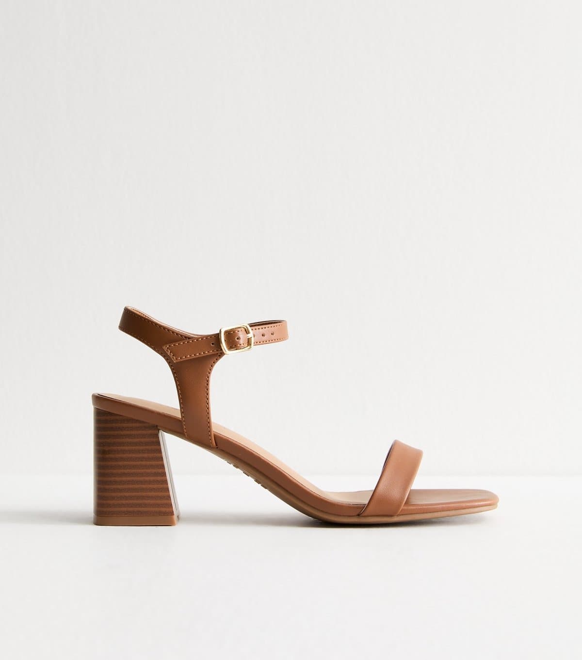 New Look Women's Tan Brown Faux Leather Block Heel Sandals Vegan New Look