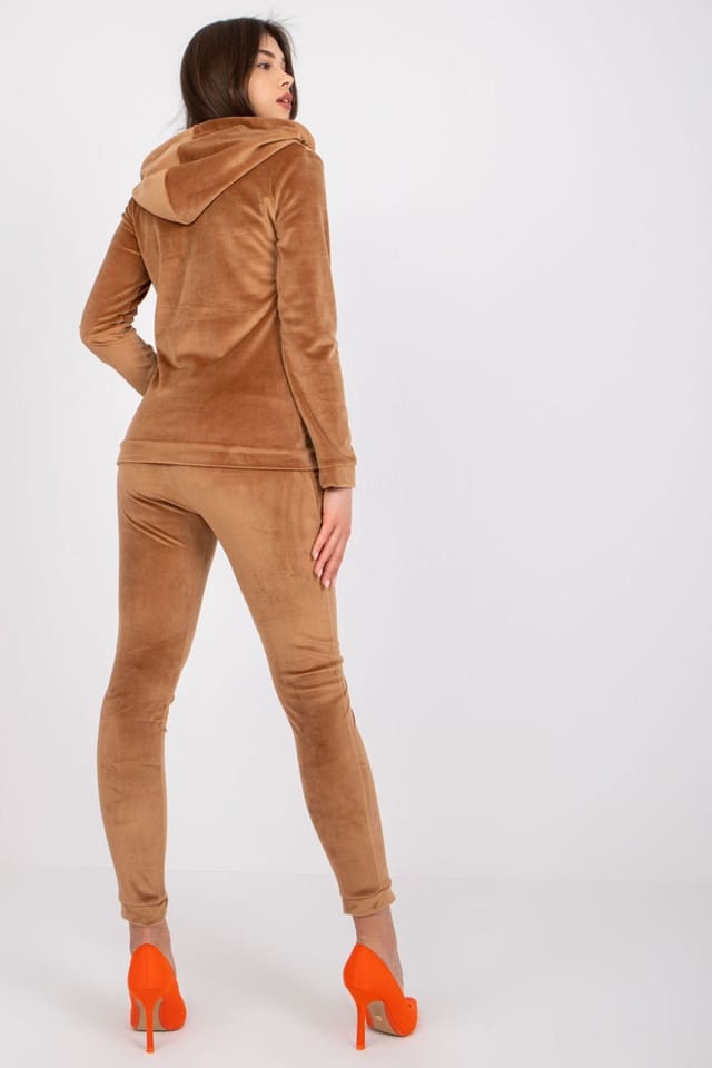 Love Lace Love Lace Women's Velour Zip Hoodie & Jogger Set in Brown - 3