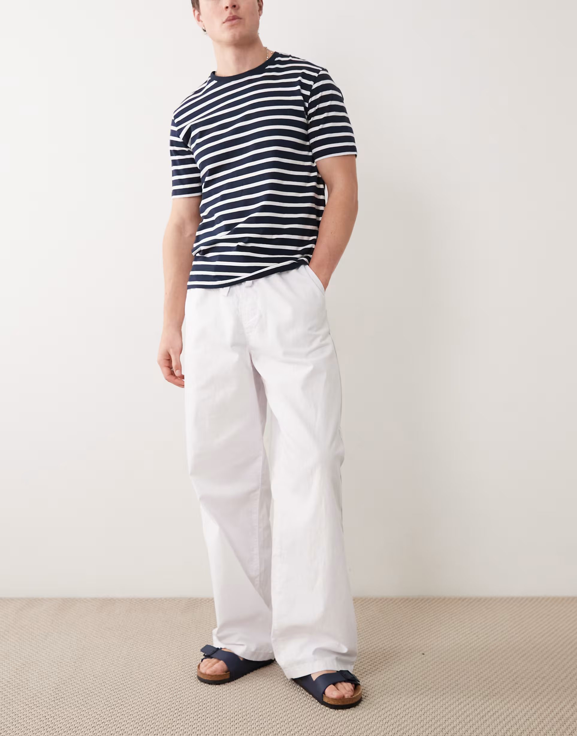 ASOS ASOS DESIGN baggy fit linen blend trousers in white - 1