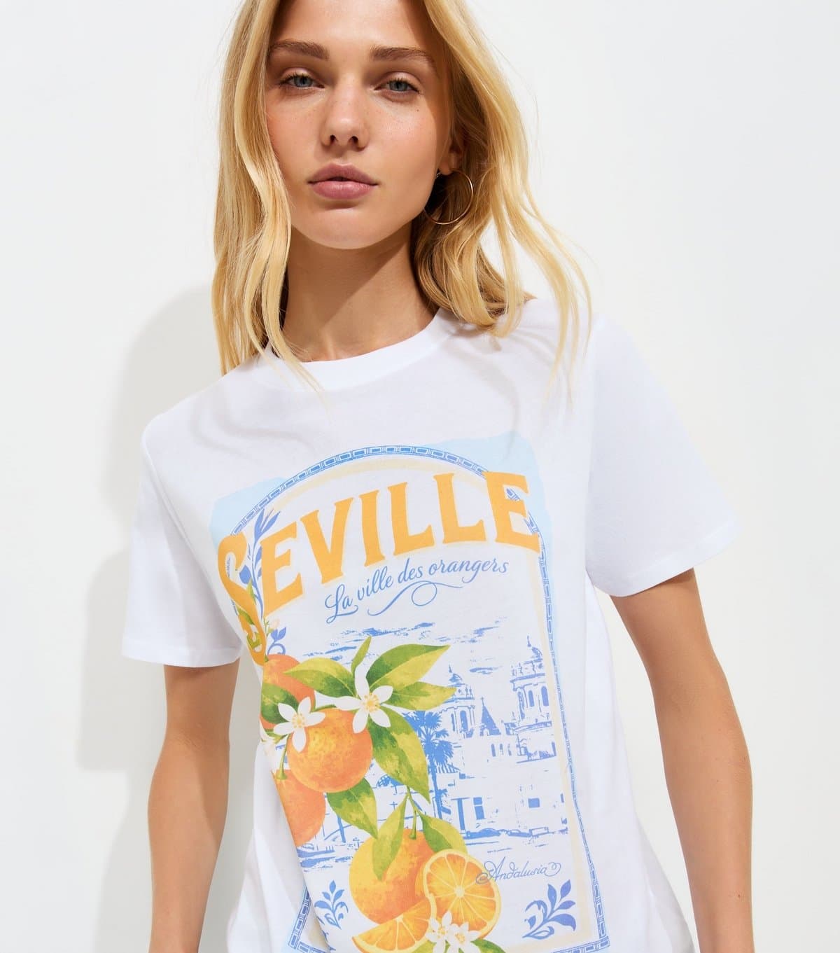 New Look Women's White Cotton Seville Orange Print T-Shirt New Look