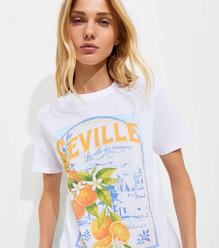 New Look Women's White Cotton Seville Orange Print T-Shirt New Look - 1