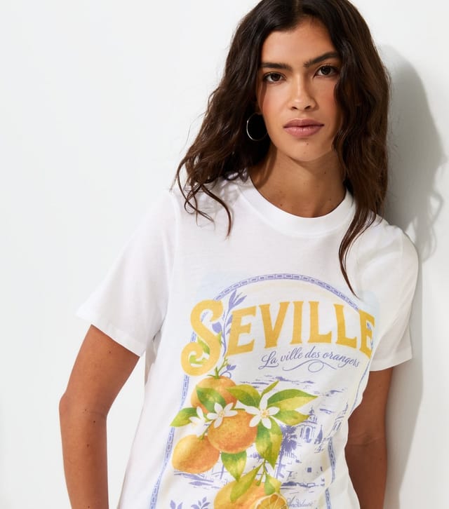 New Look Women's White Cotton Seville Orange Print T-Shirt New Look - 3