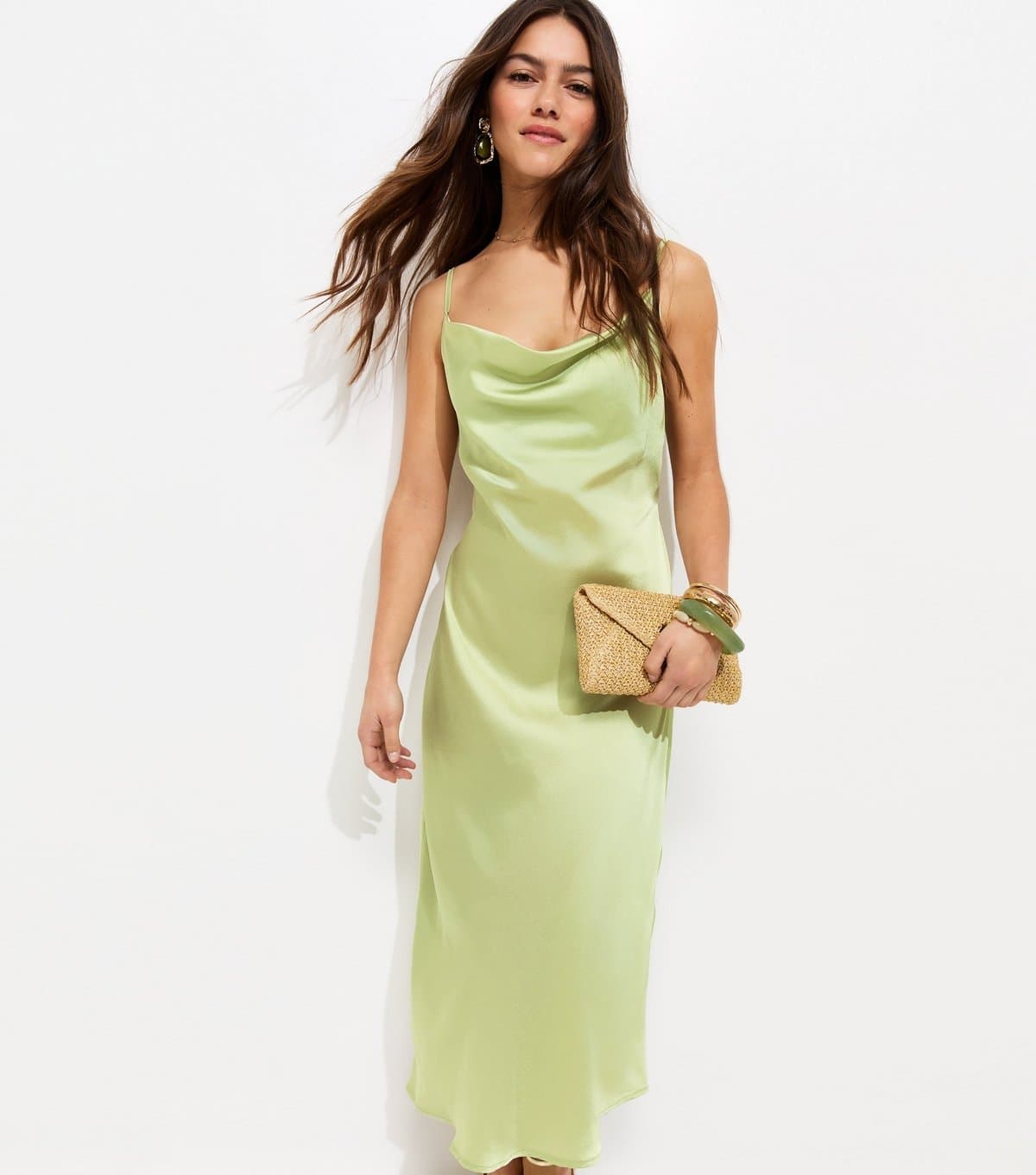 New Look Women's Petite Light Green Satin Slip Midi Dress New Look
