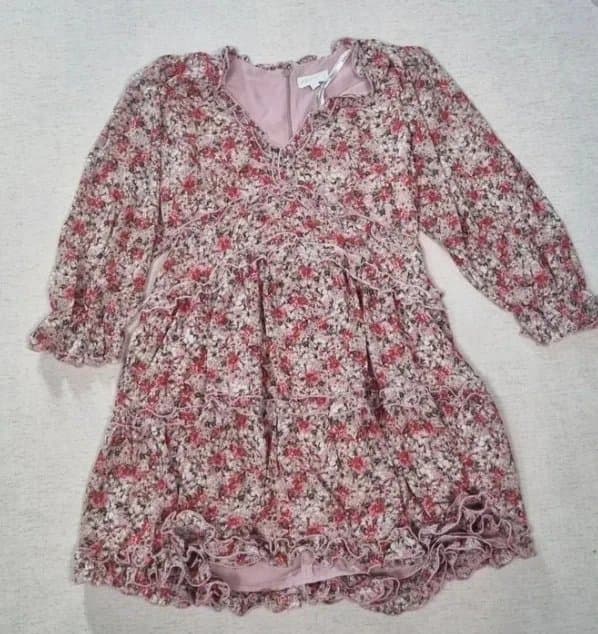 Apricot Apricot – Pink Floral Ruffle Mini Dress – Size 14