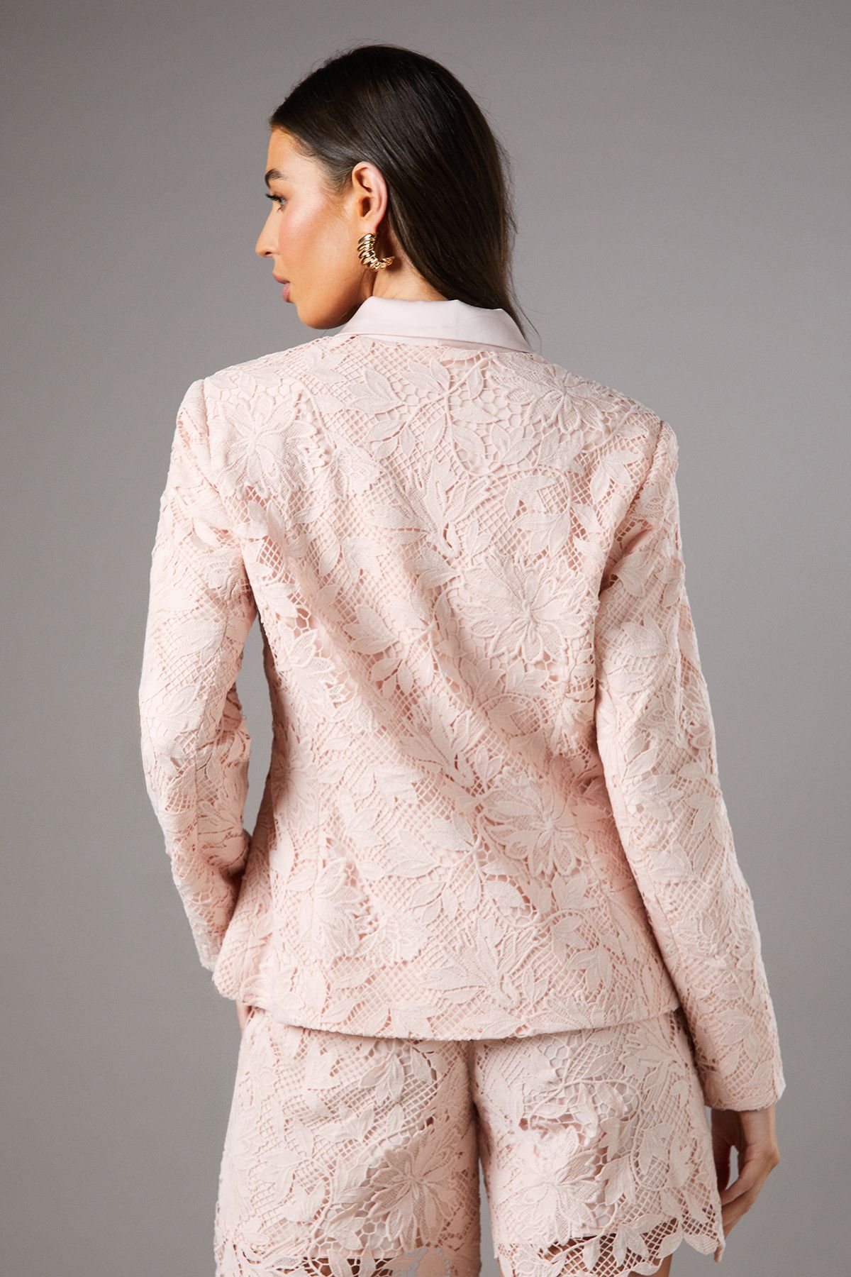 Coast Coast Women's Lace Double Breasted Blazer With Satin Lapel in Blush - 3