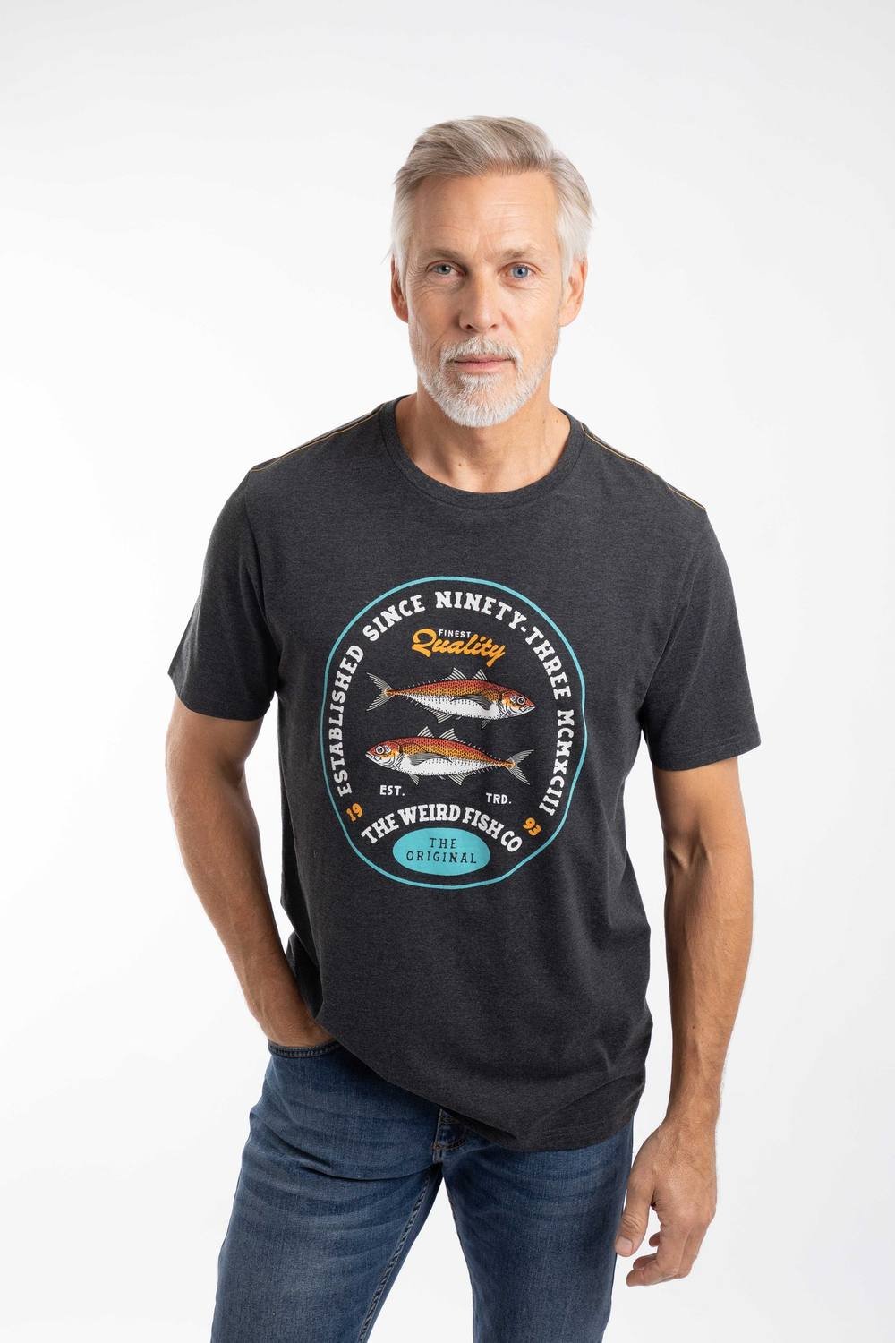 Weird Fish Weird Fish Men's Fish Stamp Front Print Graphic T-Shirt in Charcoal - 3