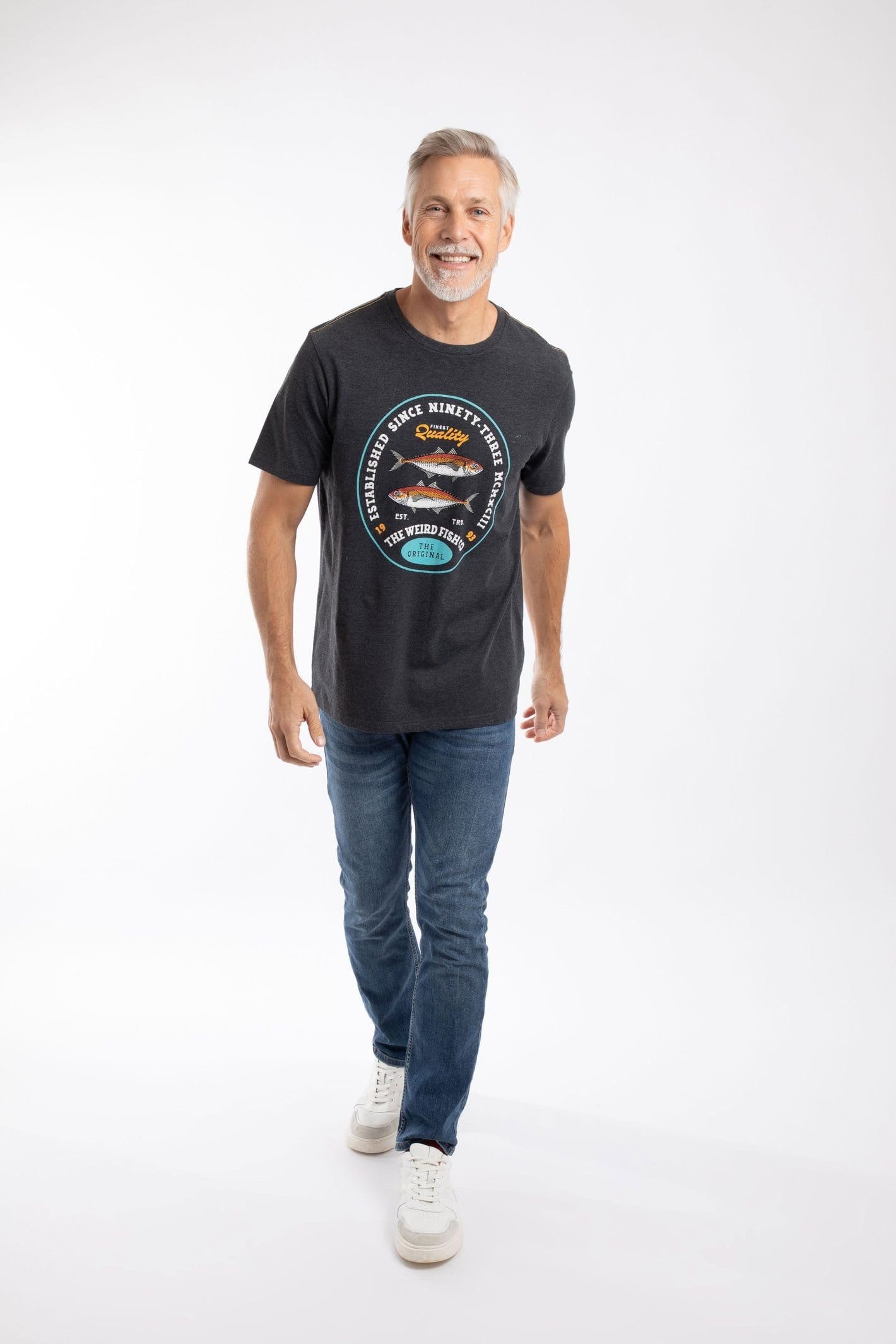 Weird Fish Weird Fish Men's Fish Stamp Front Print Graphic T-Shirt in Charcoal - 4