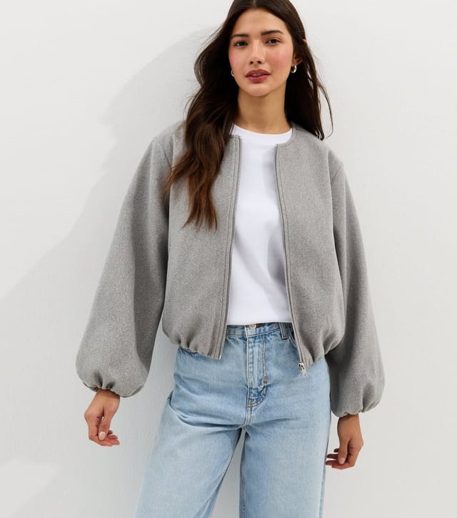 New Look Women's Grey Collarless Zip Through Bomber Jacket New Look - 2