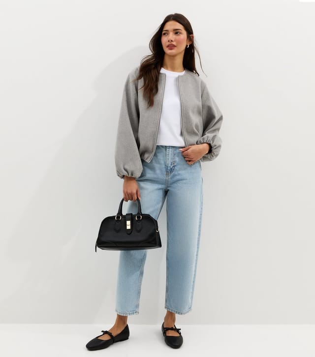 New Look Women's Grey Collarless Zip Through Bomber Jacket New Look - 3