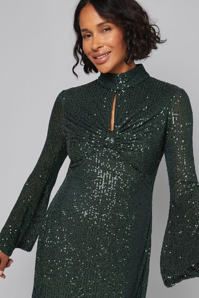 Wallis Wallis Women's High Neck Sequin Midi Dress in Forest - 2